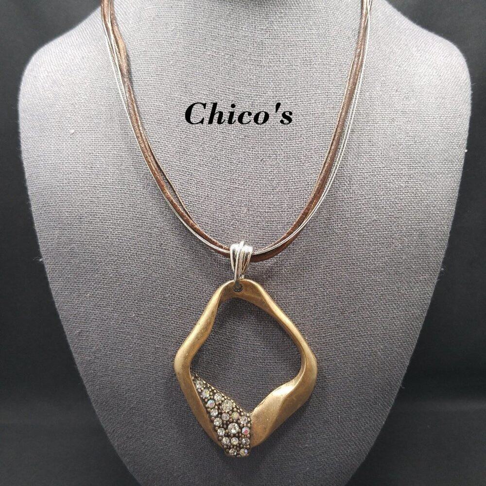Chico's Aurora Borealis Rhinestone Pendant Necklace, 5 Strands Cord, 21 Inches